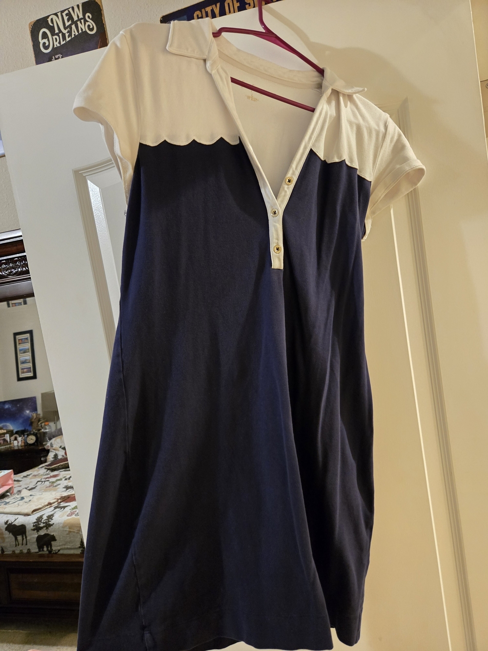 Navy and Cream Scallop-Trim Polo Dress Lilly Pulitzer Large